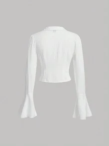 SHEIN MOD Solid Button Front Flare Sleeve Blouse