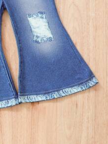 Đứa bé gái In Houndstooth Cổ tròn Áo khoác & Quần ống loe - Nhiều màu - Xem 6