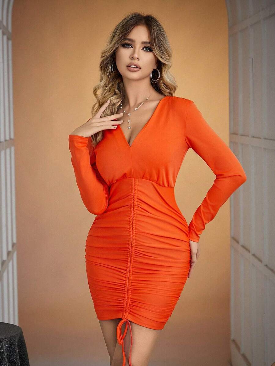 Zolique Vestido Naranja Para Mujer Con Cordón - Naranja - Ver 1