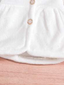 Bebé niña Abrigo unicolor con botón delantero ribete con encaje en contraste de franela - Blanco - Ver 5