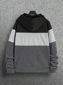 Nam Khối màu Dây rút Hoodie Với Túi kangaroo - màu đen - Xem 2