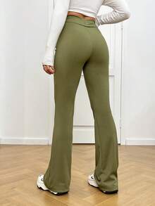 SHEIN EZwear High Waist Flare Leg Pants - Green - View 2