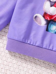 SHEIN Young Girl Bear & Figure Graphic Sweatshirt - Purple - View 6