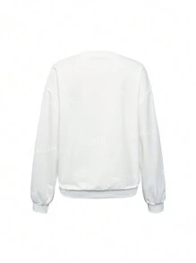 Heart And Letter Graphic Drop Shoulder Sweatshirt,Long Sleeve Tops - White - View 2