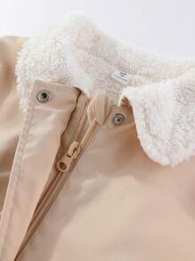 SHEIN Young Girl Borg Collar Fuzzy Lined Coat - Khaki - View 4