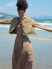 In My Nature 素色前紐扣外套馬甲 - 卡其色 - 查看 5