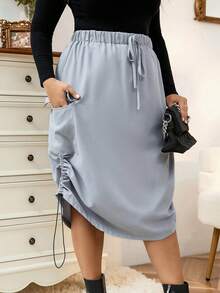 Calvaya Talla grande Falda cargo con bolsillo lateral con solapa con cordón