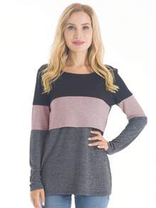 孕婦撞色哺乳T恤 - 淺粉色 - 查看 4