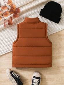 Young Boy 1pc Zipper Front Vest Padded Coat - Redwood - View 2