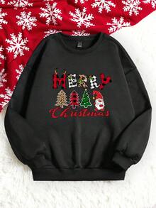 Slaydiva Plus Christmas Print Drop Shoulder Sweatshirt - Black - View 3