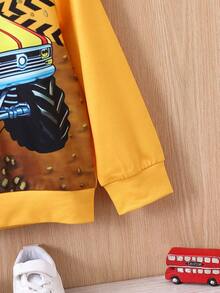 SHEIN Young Boy Car Print Sweatshirt - Yellow - View 5