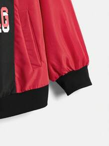 SHEIN EZwear 大碼字母圖案雙色飛行員夾克 - 黑色 - 查看 3