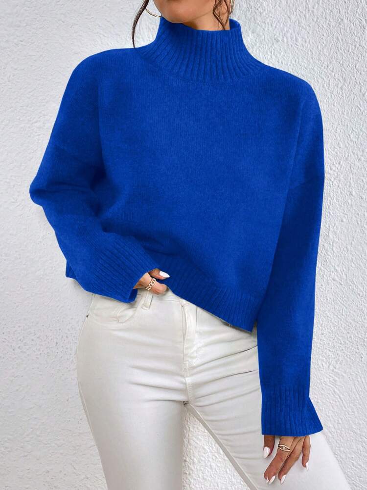 High Neck Drop Shoulder Knit Pullover Fall Winter Sweater