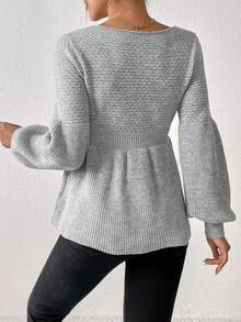 SHEIN Frenchy Jersey de mujeres de manga farol con fruncido bajo - Gris Claro - Ver 2