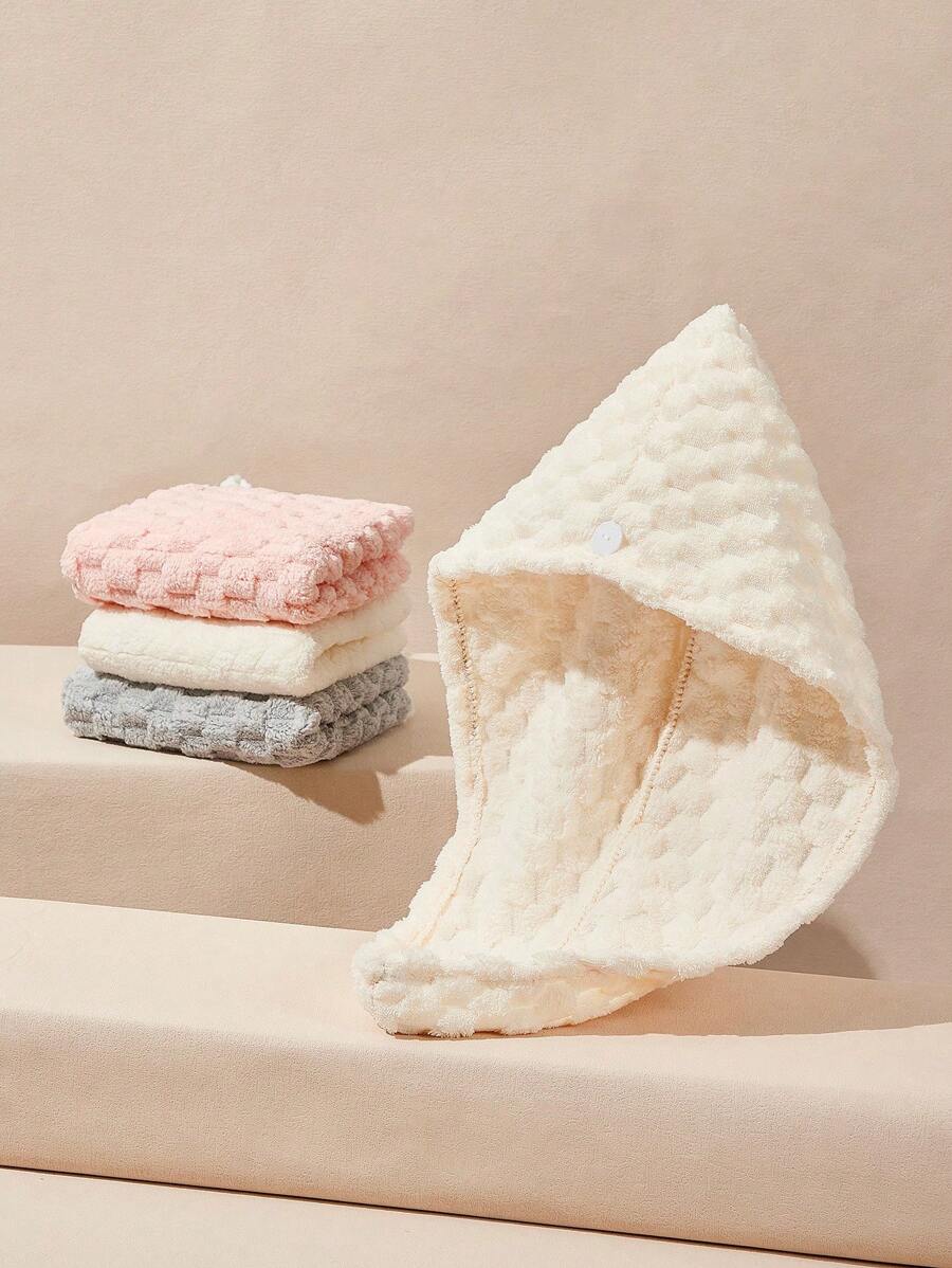 SHEIN 1 件装吸水速干浓密干发浴帽家居浴室装饰 - 米色 - 查看 1