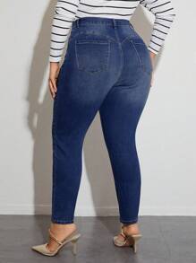 SHEIN Privé Pantalones Ajustados Elásticos Con Tobillos Estrechos - Azul lavado oscuro - Ver 2