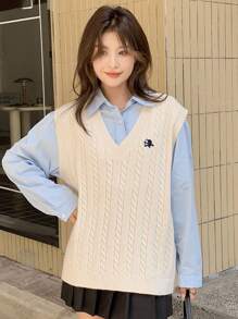 Dazy Star 1 pieza Chaleco de suéter de punto sin camisa, ropa de otoño