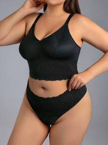 Plus Lace Panel Shapewear Set - Black - View 5