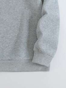 SHEIN EZwear 豹紋&字母圖案加絨內裏運動衫 - 灰色 - 查看 6