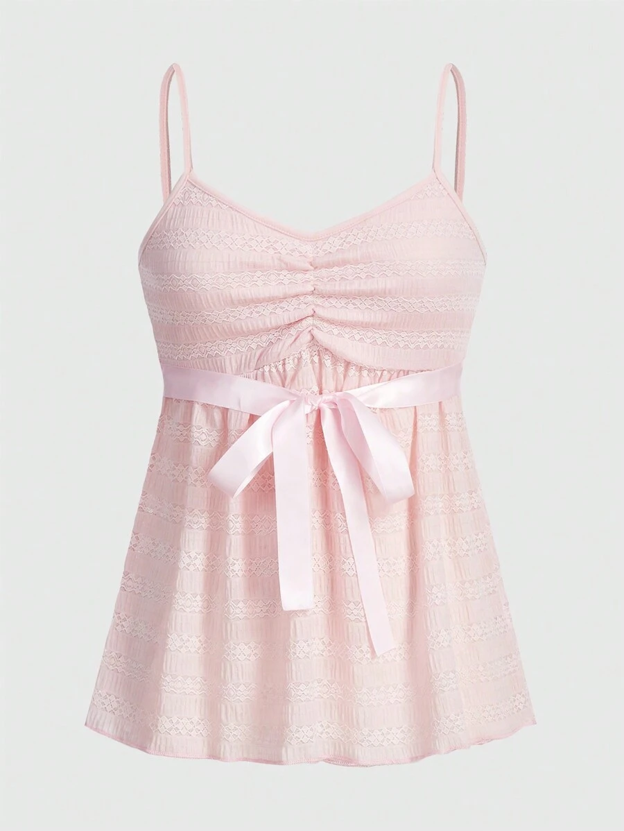 ROMWE Kawaii Tie Front Ruched Bust Cami Top | SHEIN USA