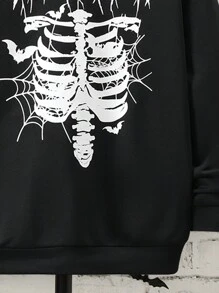 SHEIN Tween Boy Skeleton & Letter Graphic Sweatshirt - Black - View 4