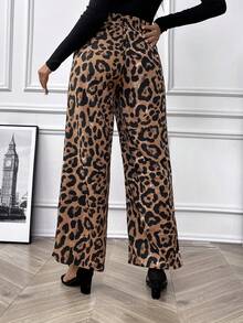 SHEIN Maternity Leopard Print Elastic Waist Wide Leg Pants - Multicolor - View 3