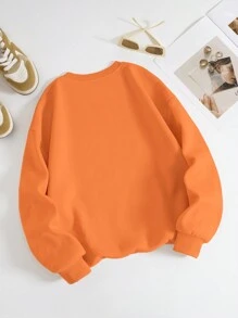 SHEIN EZwear Christmas Slogan Graphic Drop Shoulder Sweatshirt - Orange - View 3