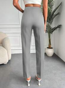 EURMUSE Solid Color High Waist Suit Pants - Light Grey - View 2