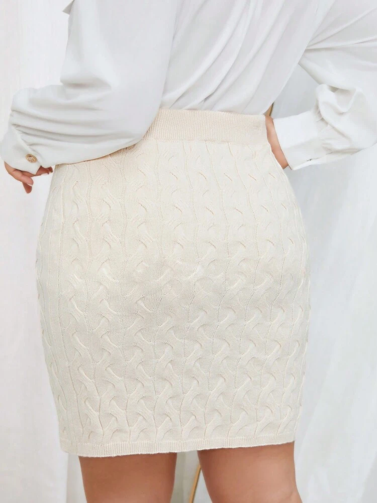 Plus Solid Cable Knit Skirt