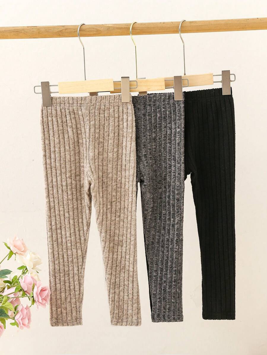 Little Girls' Solid Color Skinny Ribbed Leggings, Pack Of 3 SHEIN USA