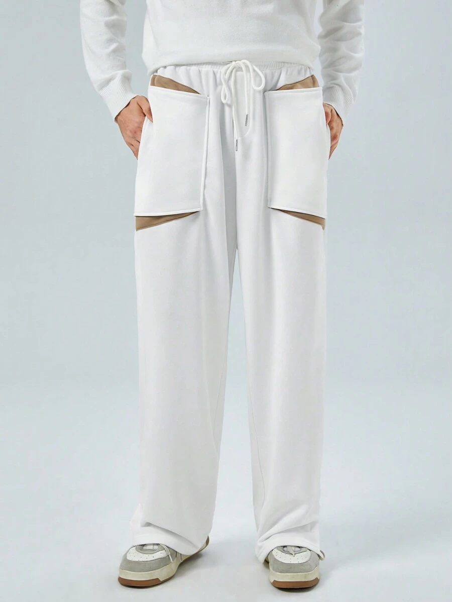Manfinity VCAY Pantalones Deportivos Con Bloques De Color Y Cintura Con Cordón Para Hombre - Blanco - Ver 1