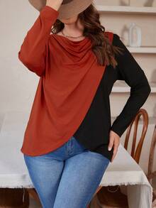 SHEIN LUNE Kích thước lớn Của phụ nữ Khối màu Xếp li Áo - Nhiều màu - Xem 4