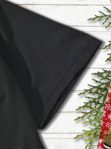 SHEIN Essnce In Giáng sinh Áo thun - màu đen - Xem 4