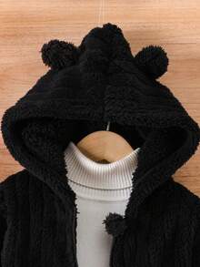 SHEIN Cô Gái Trẻ Thiết kế tai 3D áo có mũ Flannel Áo khoác - màu đen - Xem 6