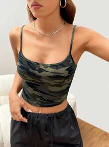SHEIN EZwear Camouflage Knitted Women's Tank Top
