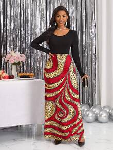 SHEIN Lady Graphic Print Scoop Neck A Line Dress - Multicolor - View 3
