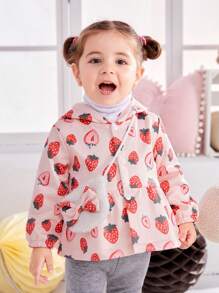 SHEIN Baby Girl Strawberry Print Coat & Bag - Pink - View 1