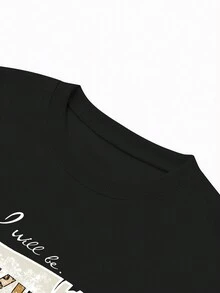 SHEIN EZwear Đồ họa Khẩu hiệu Lót nhiệt Áo nỉ - màu đen - Xem 5