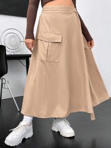 SHEIN Unity Plus Flap Pocket Buckled Detail Skirt - Apricot - View 1