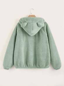 SHEIN EZwear Áo nỉ lông xù tay raglan thiết kế tai 3D cỡ lớn - Màu xanh Bạc hà - Xem 2