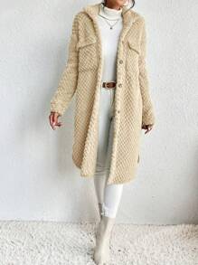 SHEIN Frenchy Túi có nắp Thả vai Lông cừu áo - Màu be - Xem 4