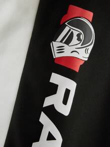 Manfinity LEGND Jaqueta Solta Masculina De Botão Duplo Com Gráfico De Letras Em Duas Cores (sem Camiseta Por Dentro) - Preto e Branco - Ver 6