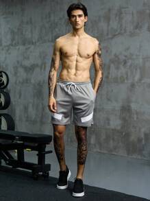 Manfinity Sport Corelite Men Contrast Panel Drawstring Waist Sports Shorts, Grey Shorts Sweat Pants - Grey - View 6