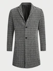 Manfinity VCAY Men Plaid Print Lapel Neck Overcoat - Grey - View 1