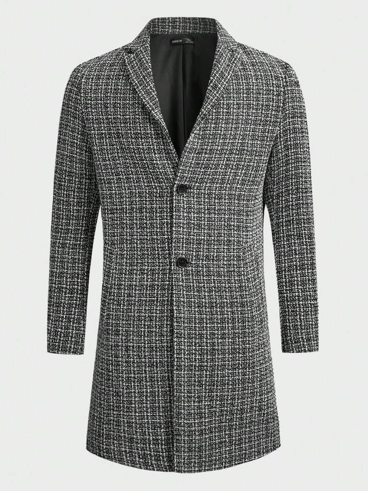 Men Plaid Print Lapel Neck Overcoat