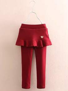 女小童荷葉邊緊身打底褲 - 酒紅色 - 查看 1