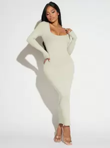 SHEIN SXY Solid Square Neck Bodycon Dress
