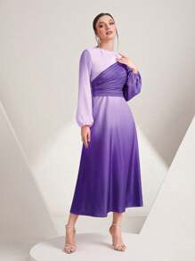 Modelyn In Ombre Tay áo lồng đèn Eo Ruched Đầm - Màu tím - Xem 5