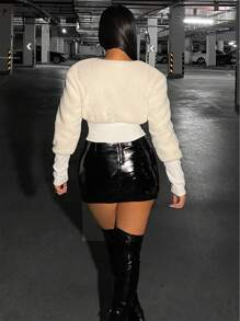 Zolique Zip Up Crop Teddy Jacket - Apricot - View 2