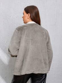 SHEIN Privé Hơn Mở Mặt trước 	
Fuzzy áo - Màu Xám nhạt - Xem 2